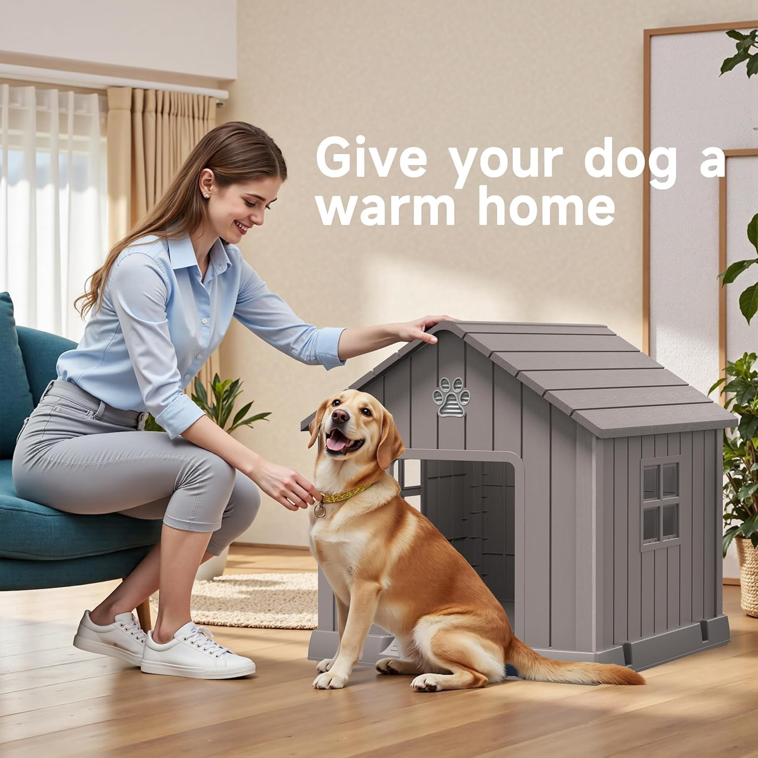 31" Dog House Kennel Indoor Outdoor,Peaked Deck Doghouse,Keep Your Dog Dry & Cozy(Grey 31.18 * 33.7 * 32.52inch)
