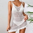 thumbnail image 4 of Besolor Women's Crochet Cover Ups V-Neck Tie Straps Hollow out Coverup Swimwear Summer Beach Vacation Mini Dress, 4 of 8