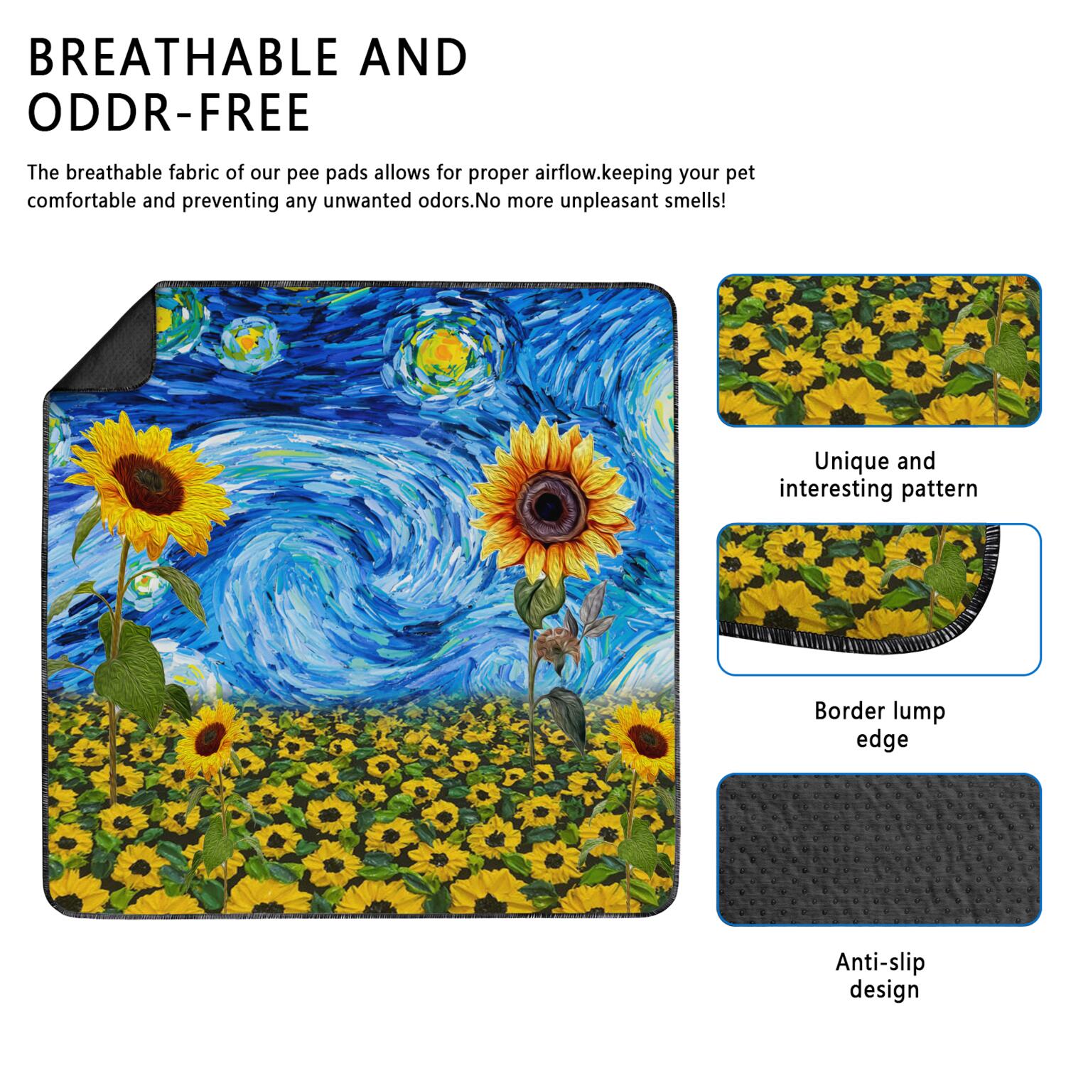 Extra Large Floral Design Washable Dog Pads 2-Count, 48x48 Inch Reusable House Training Mats, Highly Absorbent Puppy Potty Pad for Large Indoor Areas