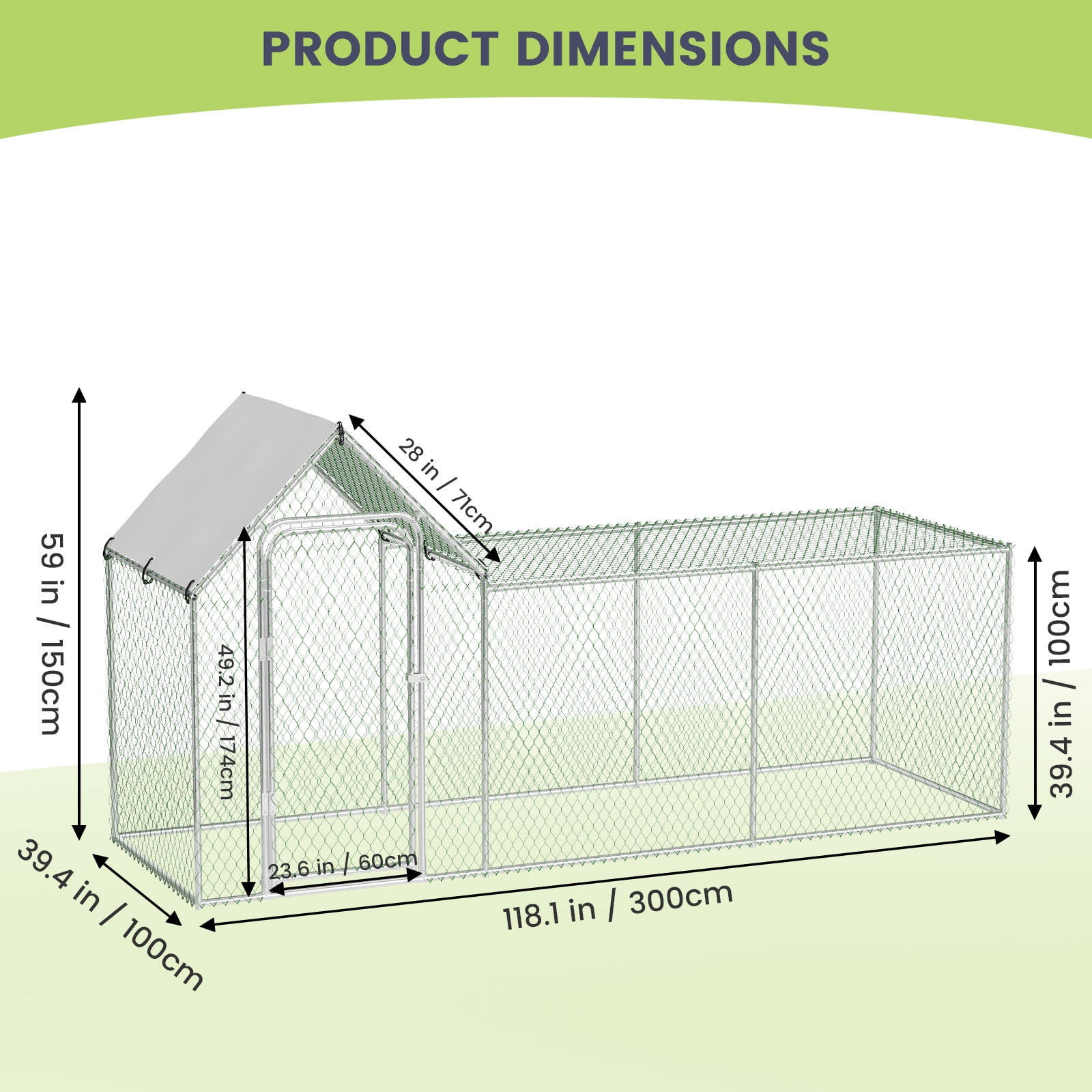 Huisuilinss Outdoor Metal Chicken Coop Run for 6-10 Chickens, Walk-in Chicken Runs Duck Cage Hen House with Waterproof Cover for Rabbits Duck Outdoor,10' W x 3.3' D x 5' H
