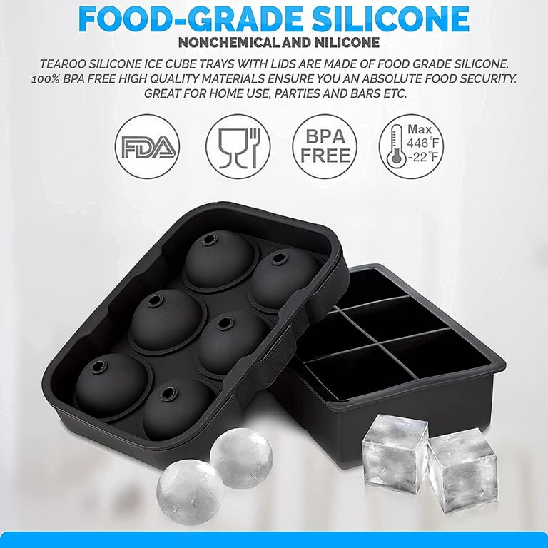 Round Silicone Ice Cube Trays Set of 2 , Flexible 6 Ice Balls 1.75