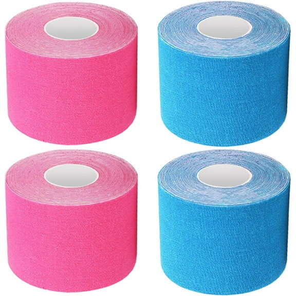 4Rolls Knee Tape 2" Waterproof Kinesiology Tape Uncut 2Inch Sports Tape Athletic Tape for Muscle Shoulder Support, 2xBlue 2xPink
