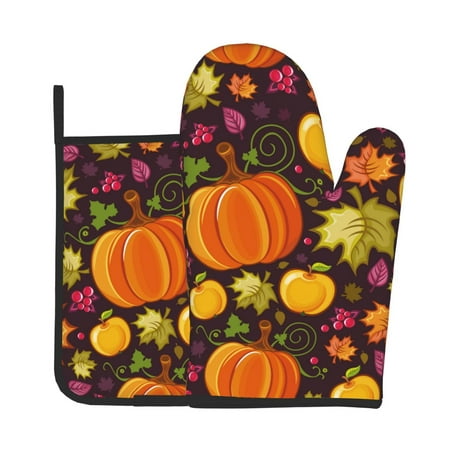 

Bingfone Autumn Harvest Pumpkin Joy Print Oven Mitts Pot Holders Set 2 PCS for Kitchen for Cooking Grilling Baking BBQ Pot Holders Cook Essentials