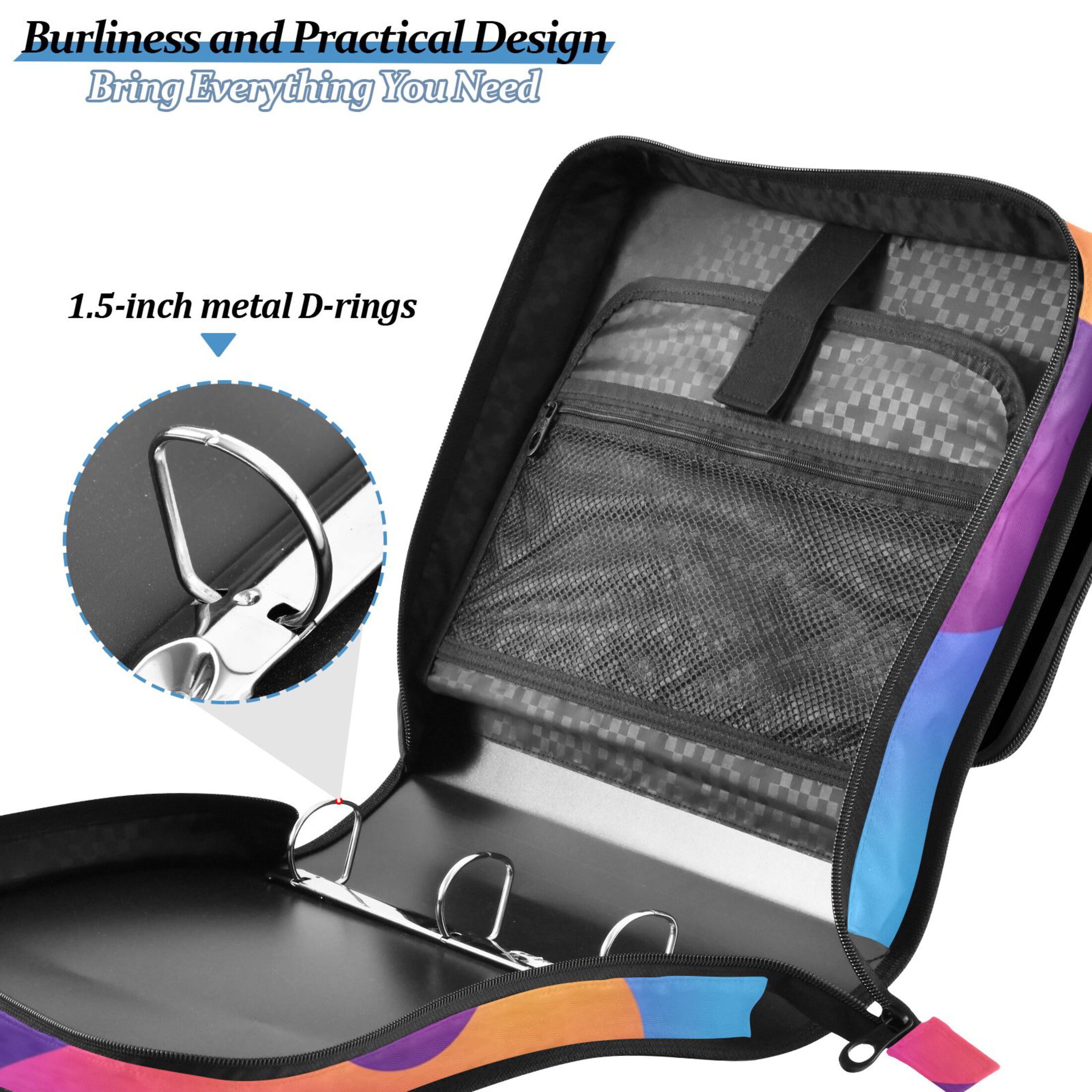 ALAZA Zipper Binder Gradient Rainbow 3 Ring Trapper Keeper File Folder Organizer Bag