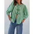 thumbnail image 4 of Aojekbee Women's Spring Summer Casual Shirts 3/4 Sleeve O Neck Solid Color/Striped Blouse, 4 of 10