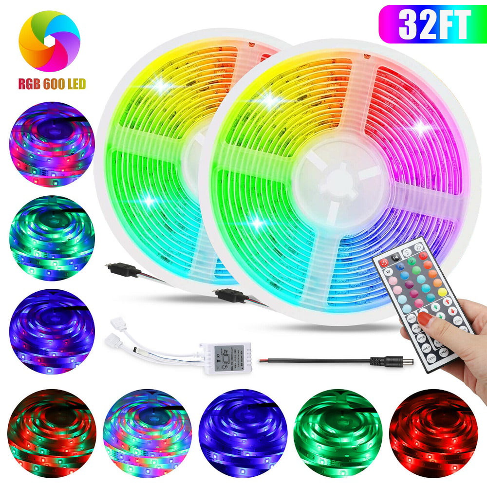 16FT/32FT RGB LED Strip Light 3528 SMD Flexible Room Party Bar 5M 10M full kit 