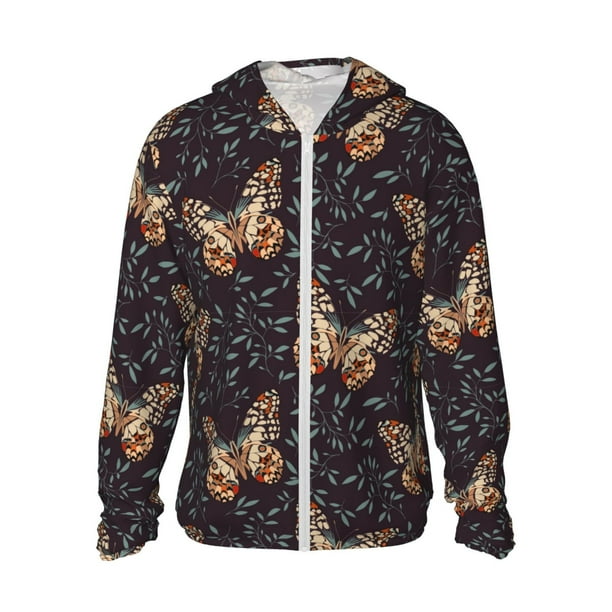 Fotbe Butterfly1 Chaqueta con Protección Solar UPF 50+ para Hombre y Mujer, Camisa con Capucha y Bolsillos-Medium