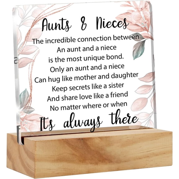 Auntie Gift Aunt Gifts From Niece, Aunts & Nieces Sayings Desk Decor Sentimental Aunt Acrylic Desk Plaque Sign With Wood Stand Home Desk Sign Keepsake Present