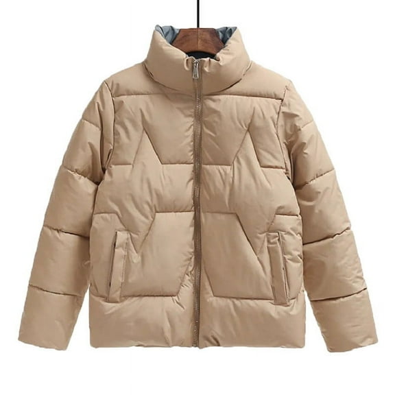 Womens Winter Jacket, Women Fashionable Stand Up Collar Single Breasted Thickened Cotton Jacket With Warm And Plush Jacket on Clearance