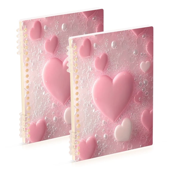 Wirebound Notebook Hardcover Spiral Notebooks Pink Heart Bubbles, 60 Pages, 80 GSM, 5.7 x 8.3in