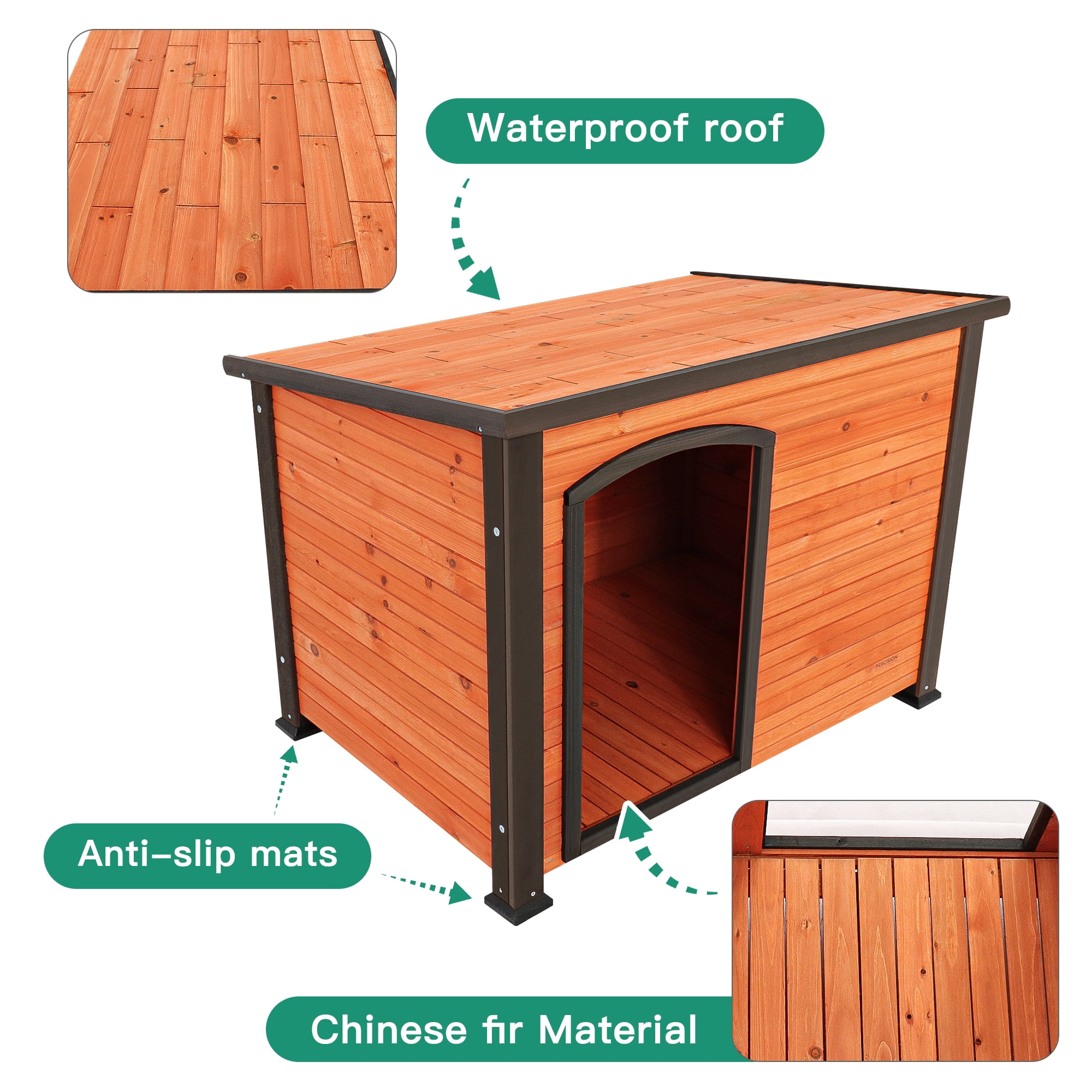 Pefilos 26" Width Wood Dog House for Medium Dogs with Removable Floor Outdoor Weatherproof Pet Cat House, Gold Pefilos 26" Width Wood Dog House for Medium Dogs with Removable Floor Outdoor Weatherproof Pet Cat House, Gold
