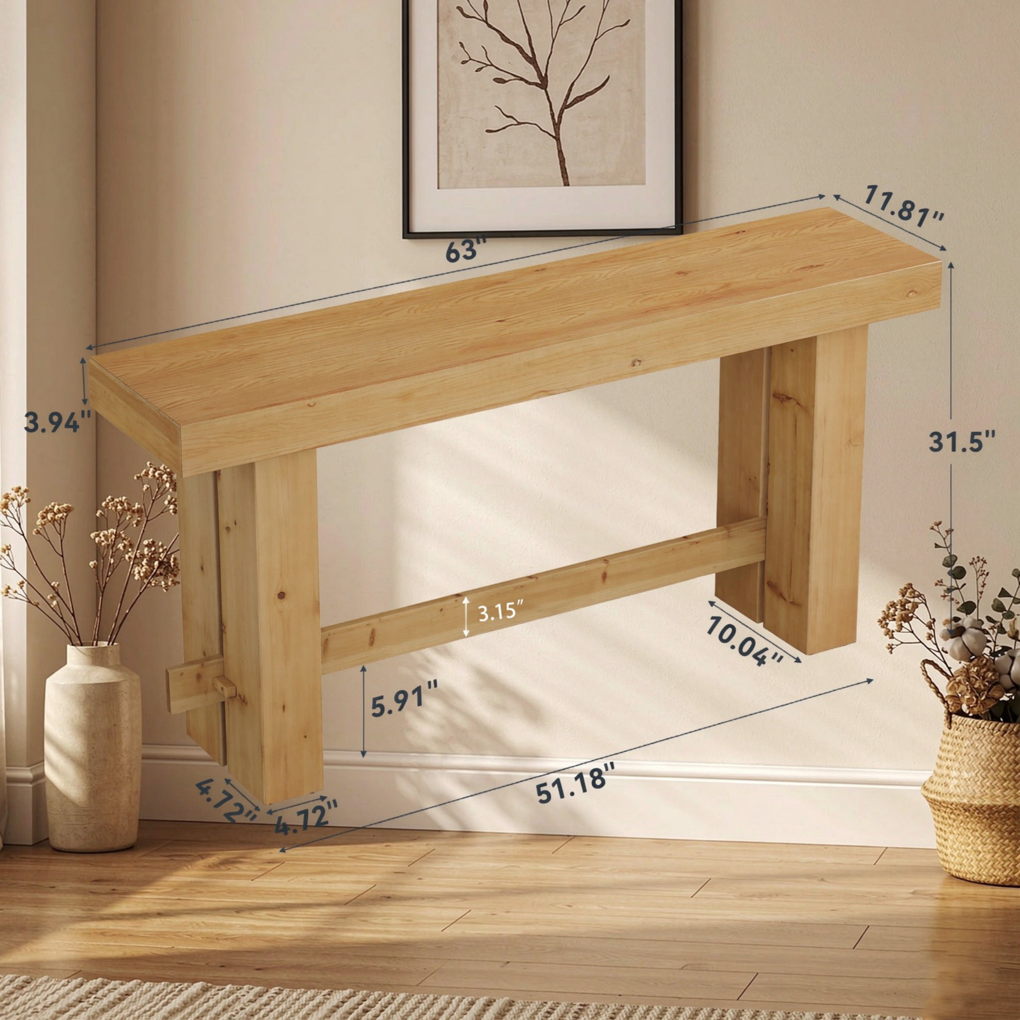 63 in Wood Sofa Entryway Table Console Table with Stable Legs