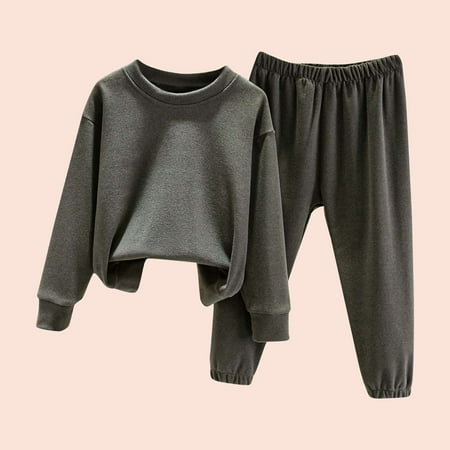 

Geire Children Unisex Homewear Sets Plus Velvet Thicken for Fall Winter Wear Solid Leisure Pajamas Long Sleeve Crewneck Tops + Pants Set for 18 Months-10 Years