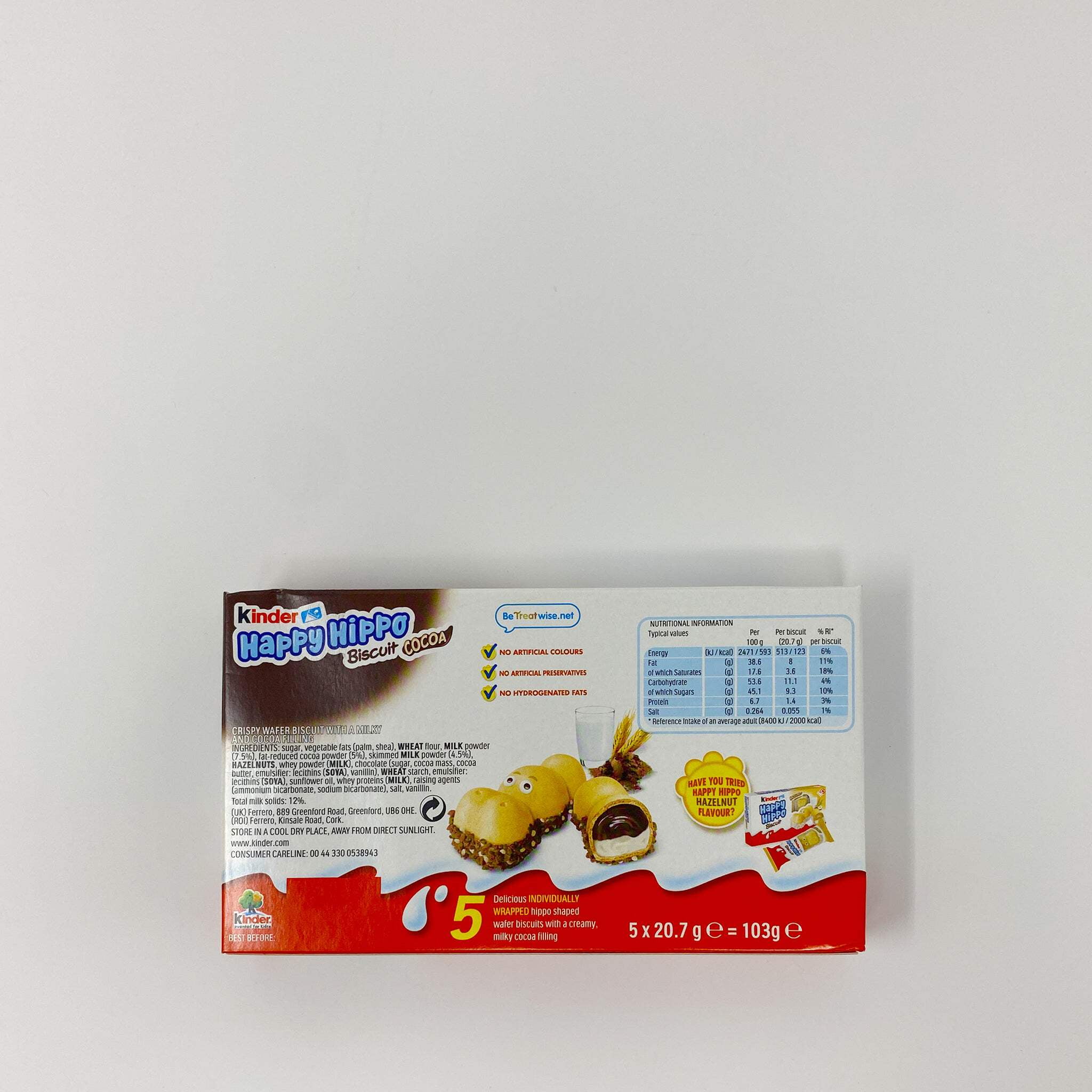 Kinder Happy Hippo Crispy Hippo Cookies with Cocoa Cream Filling, 103.5g