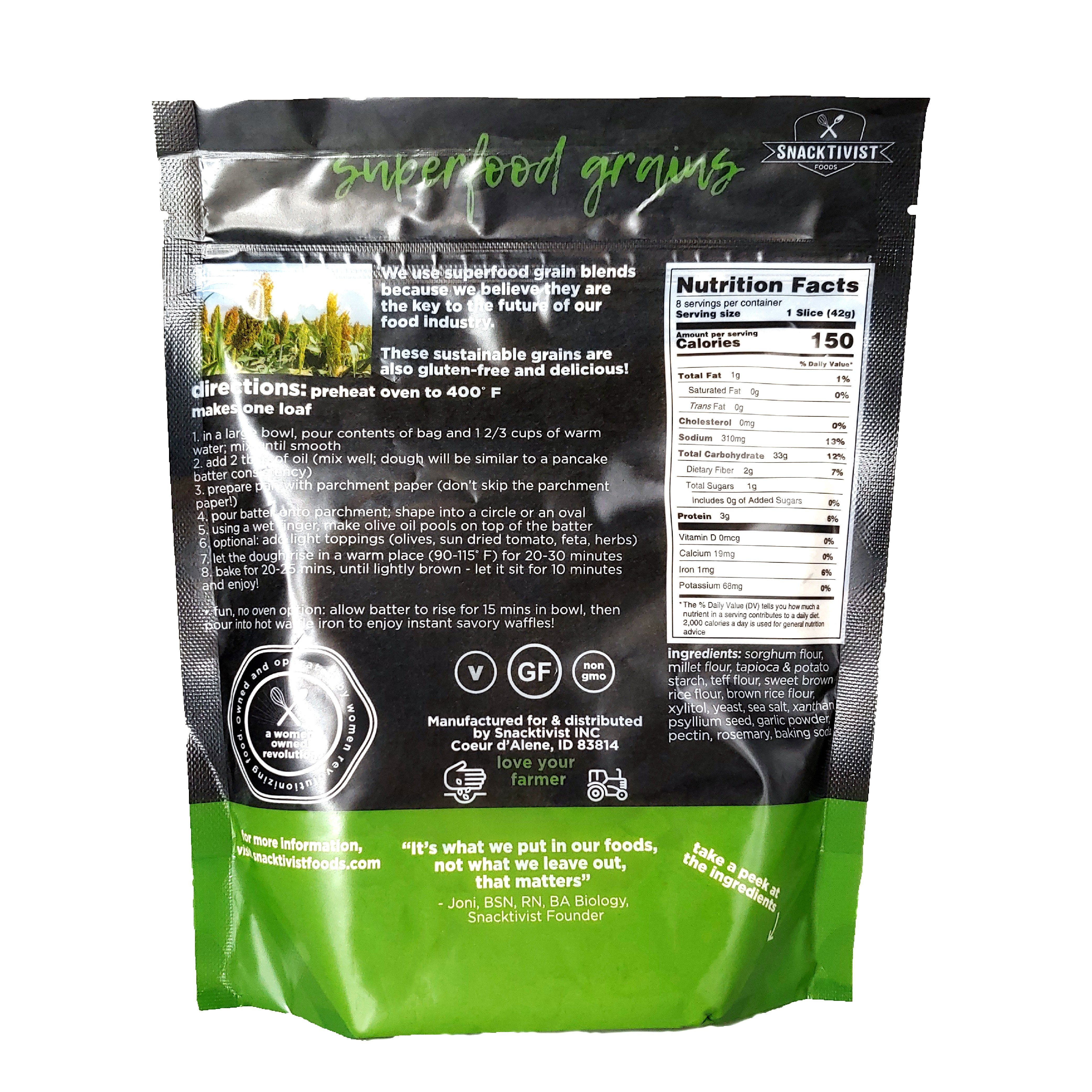 (Pack of 6) Snacktivist Foods Gluten-Free Focaccia Mix, Rosemary Garlic, Non-GMO, Allergen Friendly, No Knead, Vegan, 12 oz bag