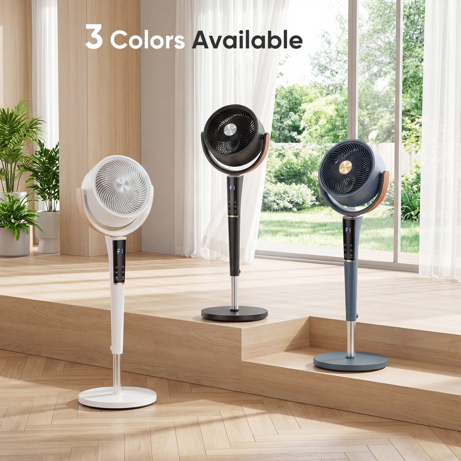 SHOUFTW Quiet Pedestal Fan, 15-Speed Oscillating Standing Fan with 5 Modes, 37-45 Inch Adjustable Height, 12H Timer, Silent Cooling Fan for Bedroom Living Room Office, White