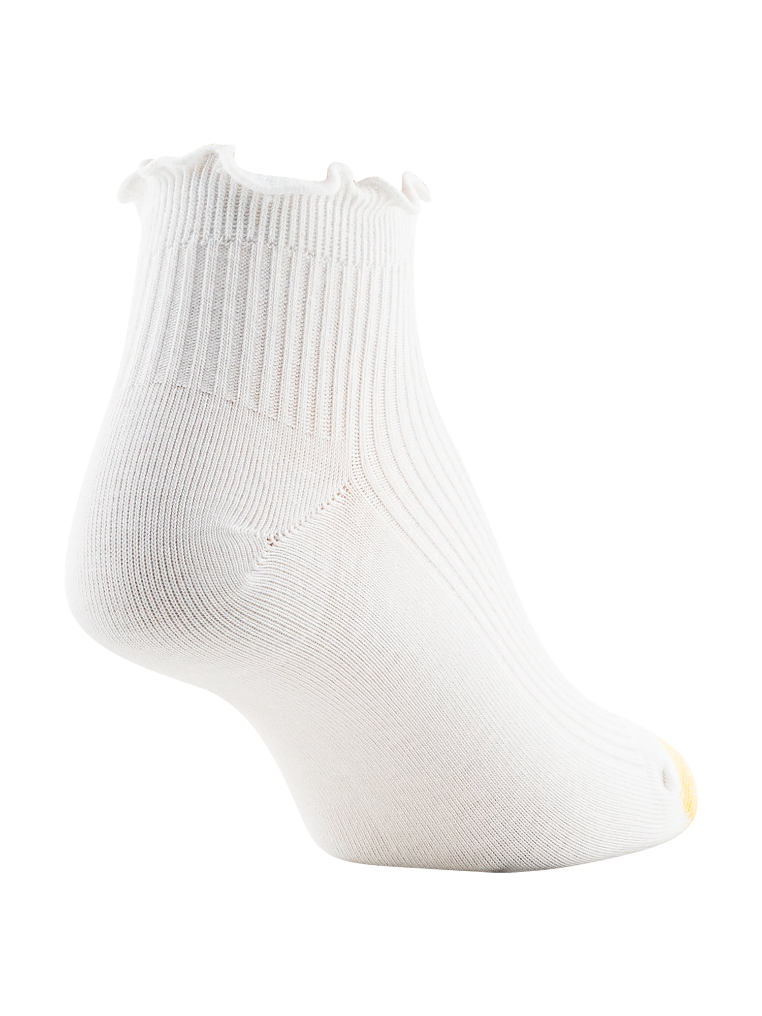 GoldToe Edition Women's Lettuce Edge Rib Quarter Socks White, 6 Pairs, Size 6-9