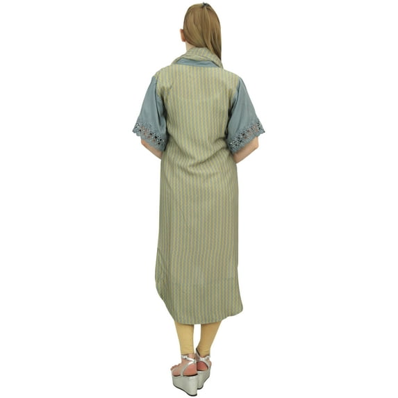 Bimba Women Designer Gray High Low Straight Kurti Dress With Printed Scarf - 22