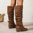 thumbnail image 6 of Women's Slouchy Knee High Boots Chunky Heel Buckle Winter Long Boot Extra Wide Calf Dress Work Shoes, 6 of 8