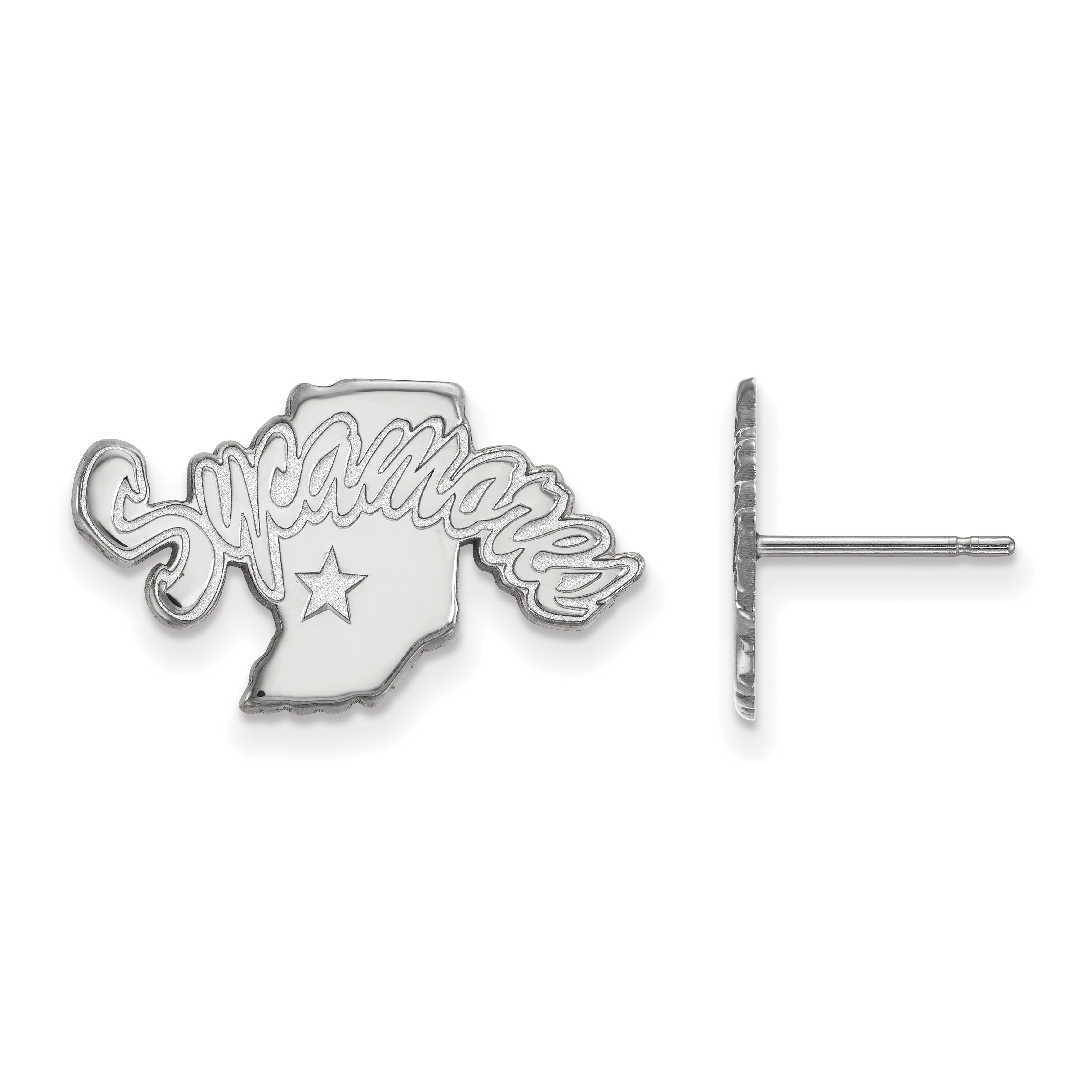 925 Sterling Silver Rhodium-plated Laser-cut Iowa State University Small Post Earrings