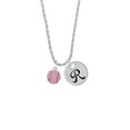 thumbnail image 2 of Delight Jewelry Silvertone Small Sparkle Pink AB Softball Silvertone Script Initial Disc - R - Charm Necklace, 20"+3", 2 of 4