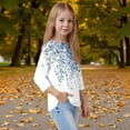 thumbnail image 4 of Drmagiyhm White Girls 3/4 Sleeve Tops Size 10-12 Cute Crewneck Shirts Floral Print T-Shirts Casual Stylish Girl Fall Winter Tops, Tees & Blouses 7-8 Years, 4 of 4