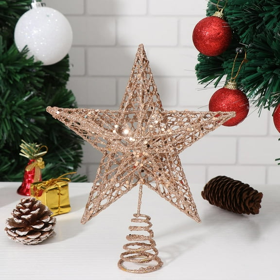 WRITWAA Christmas Tree Star Topper Rose Gold Iron Decoration for Christmas 1Pack
