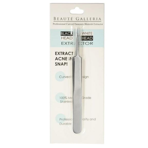 Beaute Galleria Bend Curved Blackhead Remover Pimple Extractor Popper for Blemishes, Blackheads, Whiteheads, Pimples, Removal Tool with Instructions