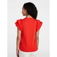 thumbnail image 3 of Time and Tru Women's Cotton Crewneck Tee with Ruffle Flutter Sleeves, Sizes XS-XXXL, 3 of 5