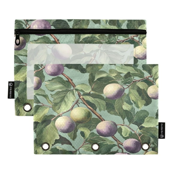 2 Pack Pencil Bag 9.84x6.1 Inch 3-Ring Page Turning Folder Zipper Pencil Case Pencil Bag Page Turning File Bag Colored Plum