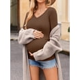 thumbnail image 3 of Weardear 3 Pack Maternity Shirt Long Sleeve Side Ruched Pregnancy Tunic Tops Casual V Neck T Shirts for Women, 3 of 6