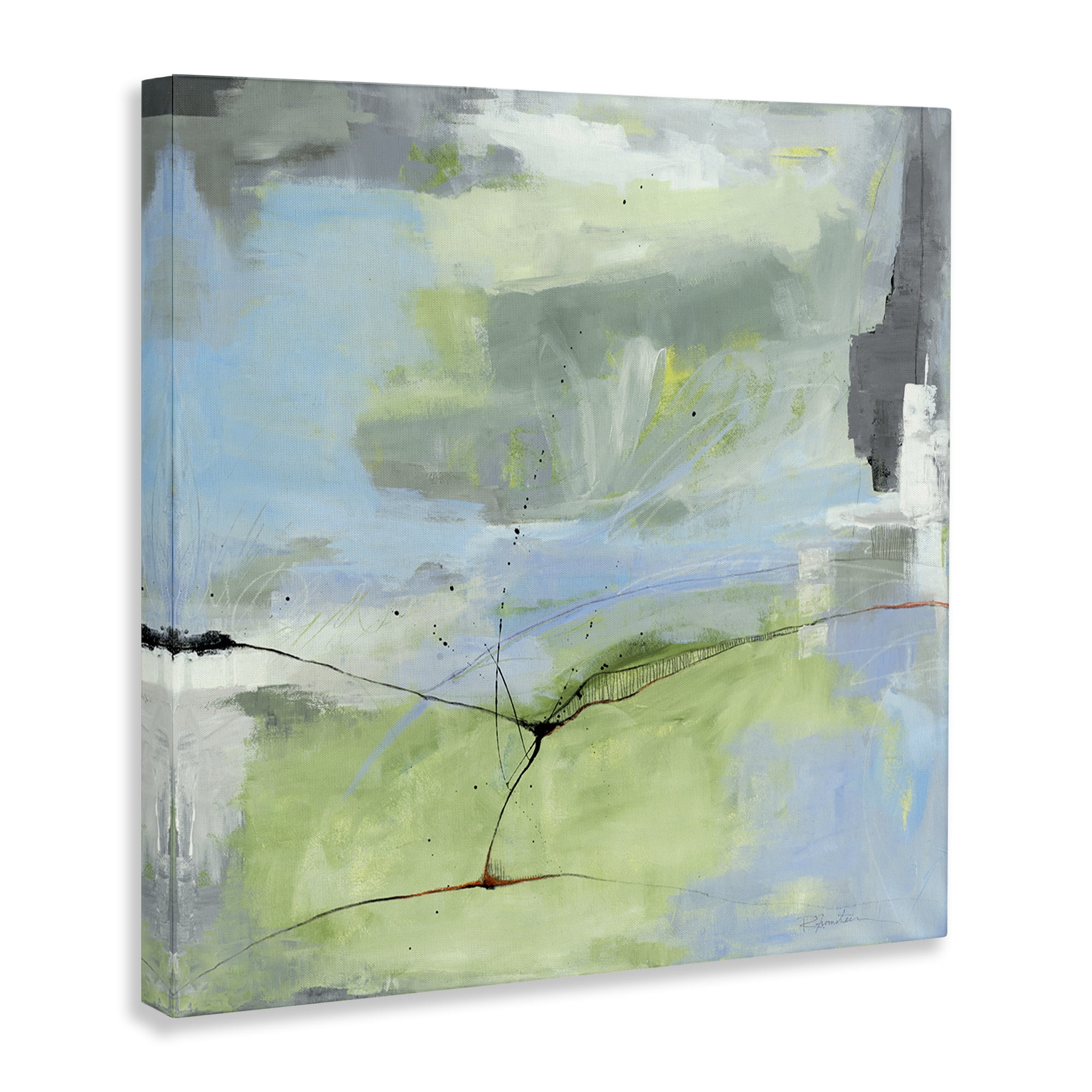 Stupell Industries Abstraction with Streaked Line Abstract Painting Gallery Wrapped Canvas Art Print Wall Art, 17 x 17