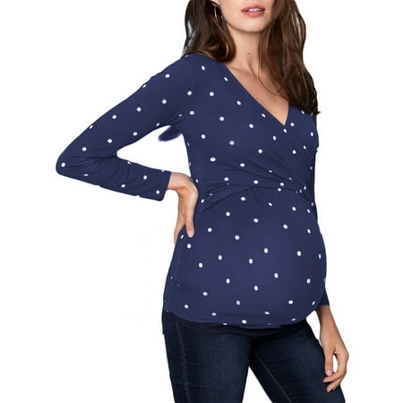 

JustVH Women Long Sleeve V-Neck Maternity Tops Nursing Pregnancy T-Shirt Slim Breastfeeding Shirt