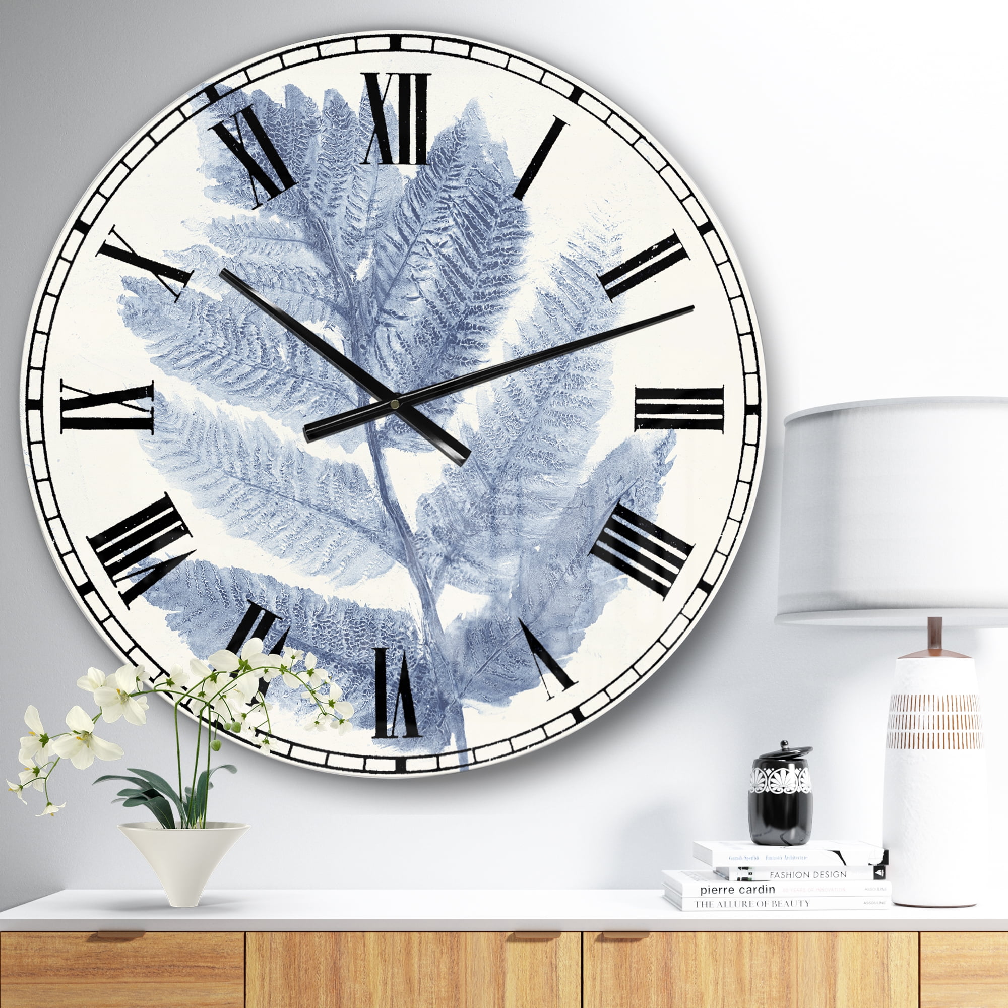 Designart 'Forest Ferns Blue' Farmhouse wall clock