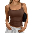 thumbnail image 2 of Women's Basic Double Lined Scoop Neck Tank Tops Adjustable Tank Summer Sleeveless Tops Brown XL, 2 of 5
