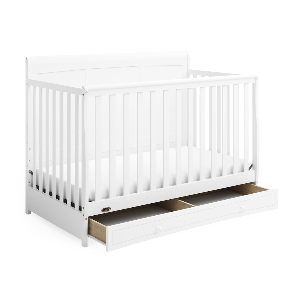 Graco Asheville 4-in-1 Convertible Crib with Drawer and Premium Crib & Toddler Mattress Bundle, White