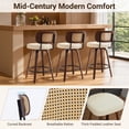 thumbnail image 4 of LEGAHOME Swivel Bar Stools Set of 3, 26” Upholstered Counter Height Bar Stools with Rattan Back and Wood Legs, Mid-Century Modern Barstools for Kitchen Island, 300 lbs, Walnut + Beige, 4 of 11