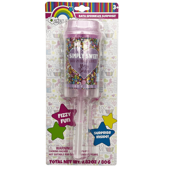 2.8 oz Bath Sprinkles, Berry Scented, Colorful, Whimsical Bath Additive in Push Up Dispenser, Fun Gift or Stocking Stuffer, Adds Swirling Colors, Fragrance to Bath Time, Cute Spa Treat, Pink