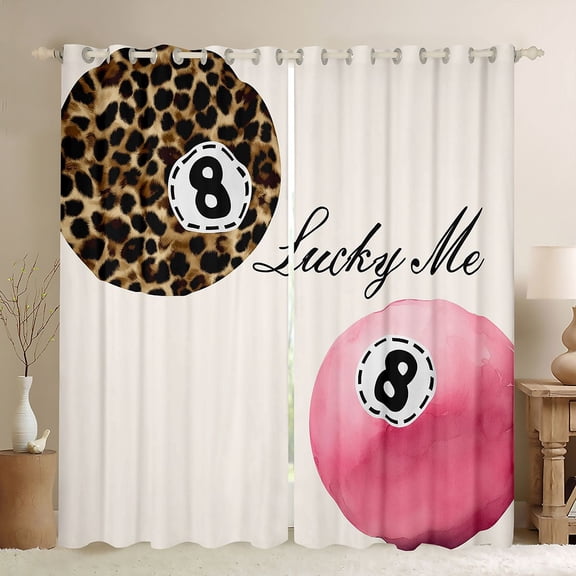 Erosebridal Leopard & Pink 8 Ball Print Black Out Curtains, Sports Monogram Curtains Pack of 2 (42x63 Each) for Girls
