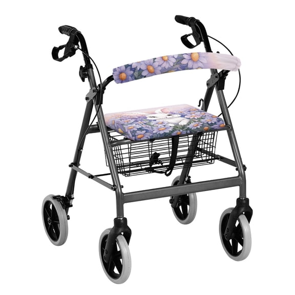 HELLHERO Rabbit Flowers Back Cover Rollator Walker Seat and Backrest Rollbar Covers Set with Easy Install Non-Slip Cover Non Slip for Elder