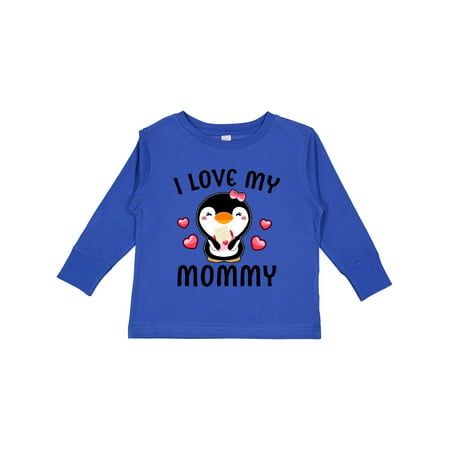 

Inktastic I Love My Mommy with Cute Penguin and Hearts Girls Long Sleeve Toddler T-Shirt