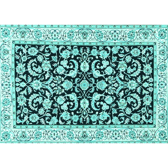 Ahgly Company Machine Washable Indoor Rectangle Persian Turquoise Blue Traditional Area Rugs, 5' x 7'