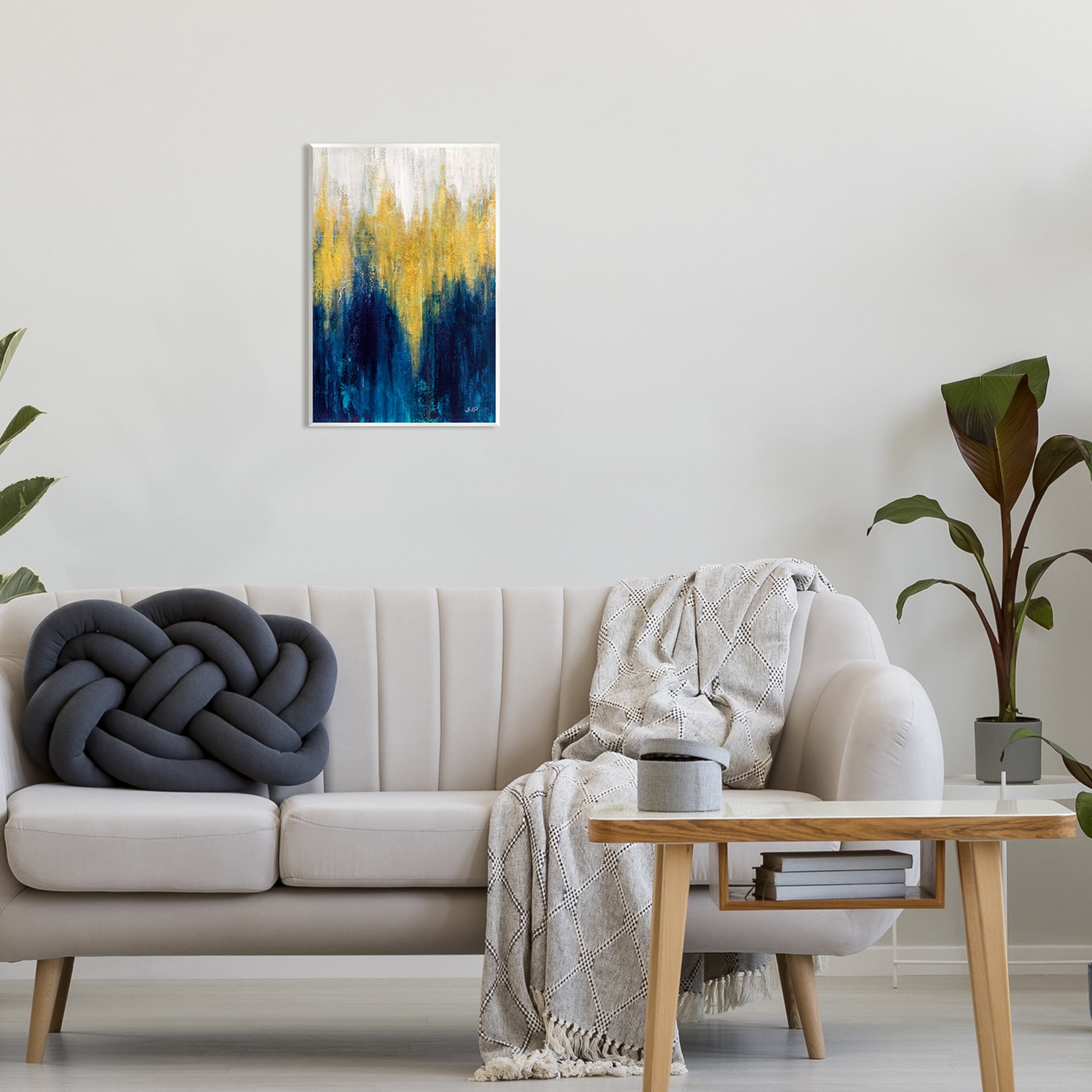 Stupell Industries Blue & Yellow Abstraction Abstract Painting Unframed Art Print Wall Art, 13 x 19