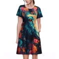 thumbnail image 1 of Easygdp Colorful Flower Goat para Vestido Transpirable de Mujer, Vestido Suelto de Manga Corta con Pliegues y Bolsillos para el Verano, 1 of 6