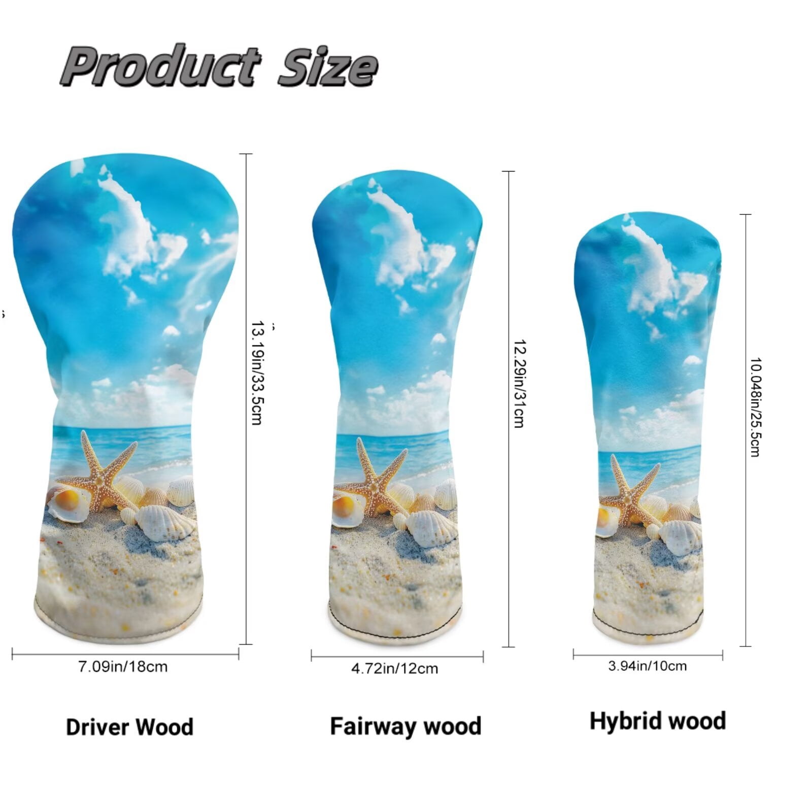 Uorisanigo Golf Club Head Covers Set - Beach Starfish Driver Cover Fariway Wood Headcover Hybrid Head Covers Premium Lightweight Golf Headcover with Anti-Scratch Protection