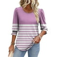 thumbnail image 5 of SOOMLON Womens 3/4 Sleeve Tops Petite Tunic Cotton Stretchy Tops Dressy Casual Crew Neck Shirts Cute Striped Graphic T Shirts 2025 Fashion Spring Summer Ladies Tops Loose Fit Outfits Pullover Pink S, 5 of 8