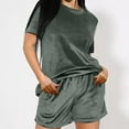 thumbnail image 4 of Bjutir Short Sets For Women Outfit Ladies Autumn Winter Loose Plus Size Pajamas Gold Velvet Round Neck Solid Color Warm Short Sleeve Topsd Shorts Home Clothes Green 5Xl, 4 of 7