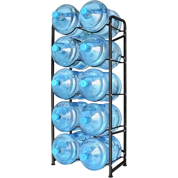 5 Gallon Water Bottle Holder for 10 Bottles, 5 Tiers Heavy-Duty Water Cooler Jug Rack with Reinforcement Frame for Kitchen Office