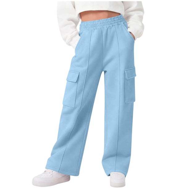 Pantalones largos para niñas y niños, de color liso, de pana, con cintura elástica, holgados, con cordón y bolsillos, informales, de poliéster.