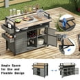thumbnail image 5 of Wicker Outdoor Grill Cart, Rolling Kitchen Island on Wheels with Storage Cabinet, Extended Plastic Wood Table Top, for Patio Backyard Garden Poolside, Double Handle Design (Grey), 5 of 9